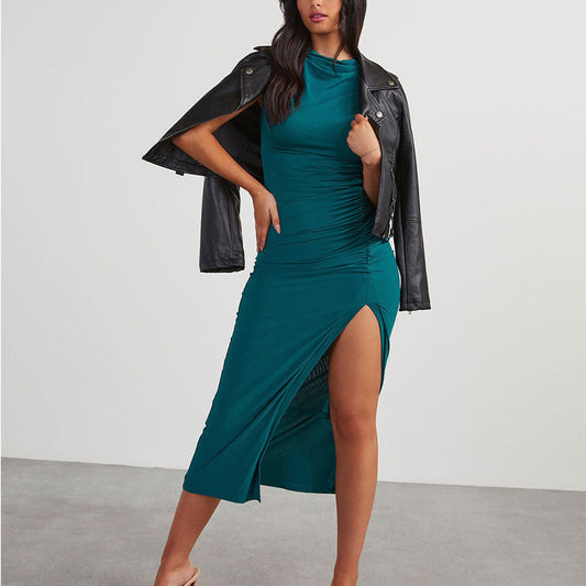 Sculpted Elegance Ruched Midi Dress