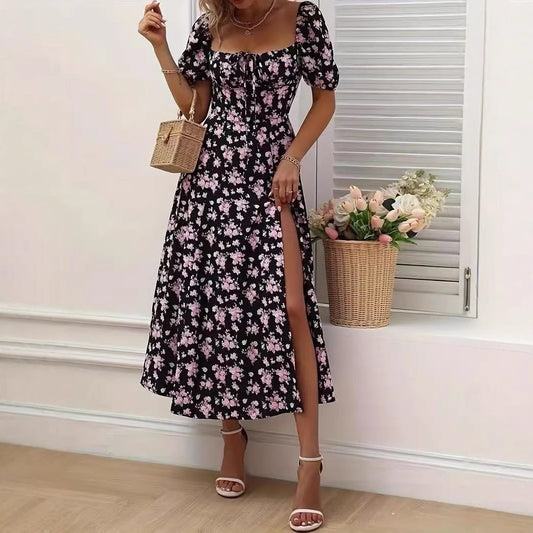 Blossom Nights Puff Sleeve Midi Dress