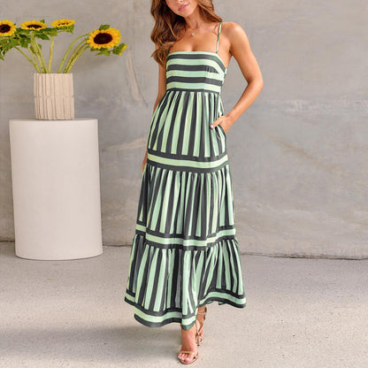 Tropical Stripes Tiered Maxi Dress