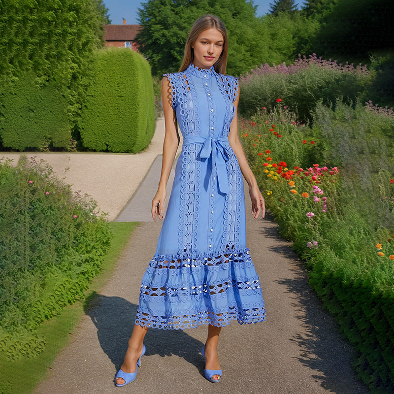 Grace Embroidered Button-Down Midi Dress