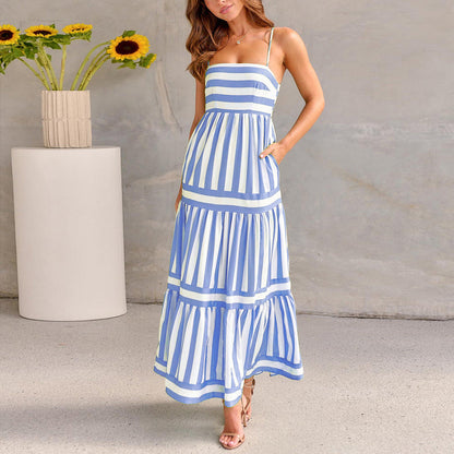 Tropical Stripes Tiered Maxi Dress