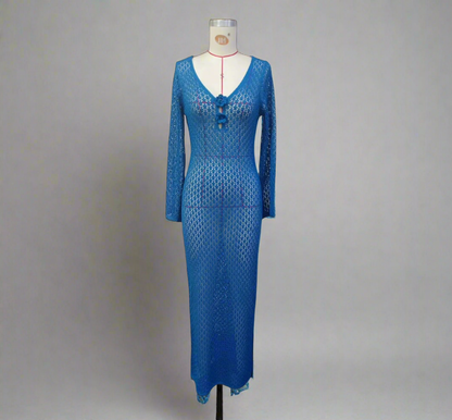 Ocean Bloom Crochet Maxi Dress