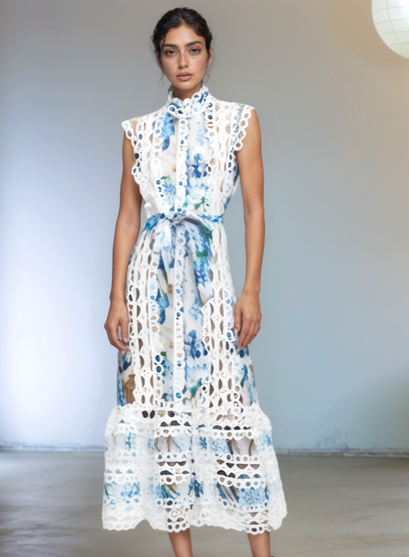 Grace Embroidered Button-Down Midi Dress