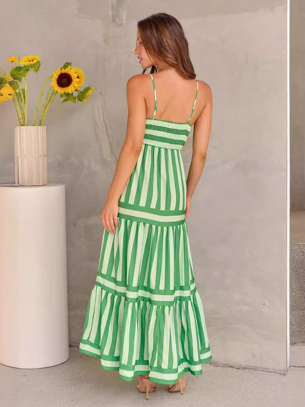 Tropical Stripes Tiered Maxi Dress