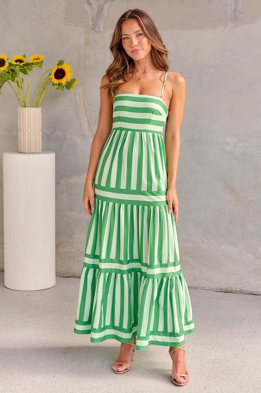 Tropical Stripes Tiered Maxi Dress