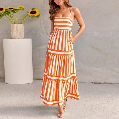 Tropical Stripes Tiered Maxi Dress