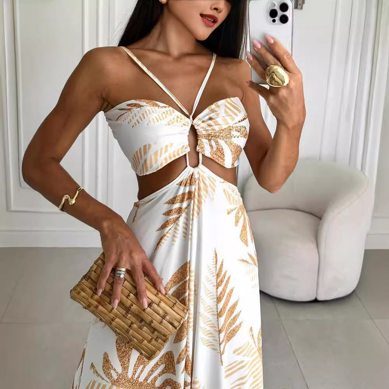 Golden Palm Cutout Maxi Dress