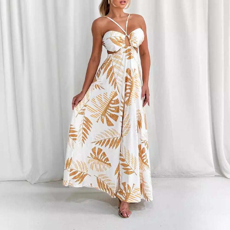 Golden Palm Cutout Maxi Dress