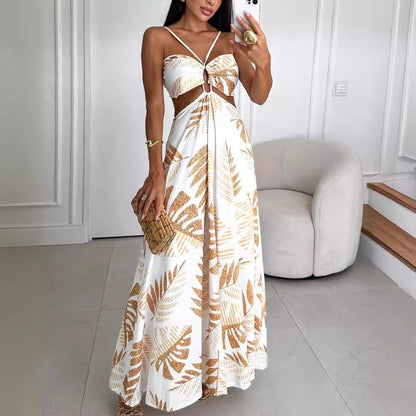Golden Palm Cutout Maxi Dress