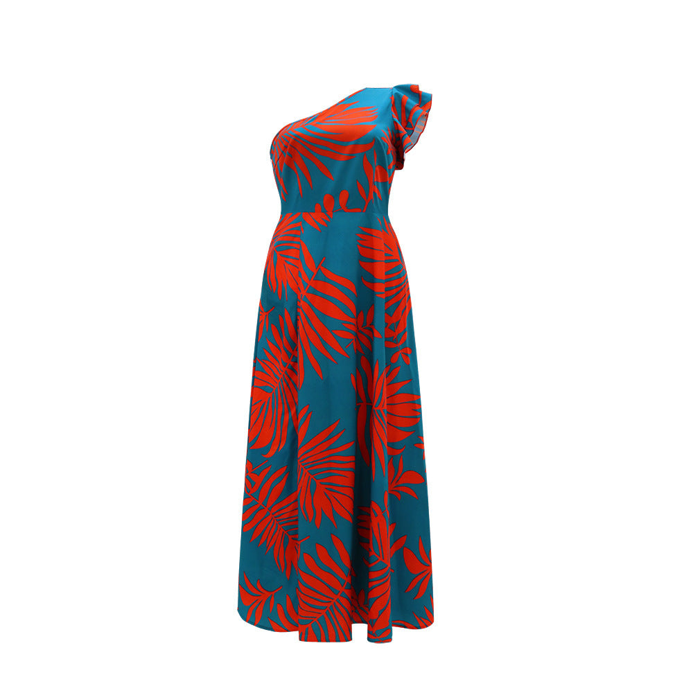 teal and red dress Red And Blue Printed Maxi Dress With Slits