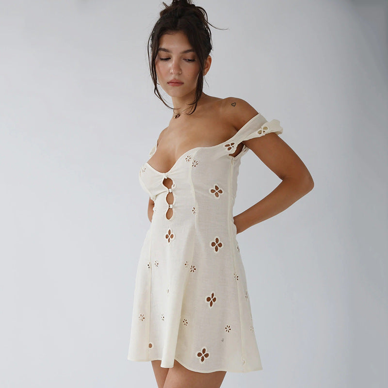 Petal Cutout Eyelet Short Dress