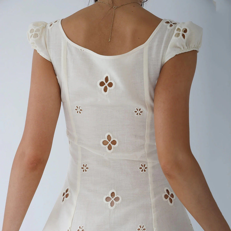 Petal Cutout Eyelet Short Dress