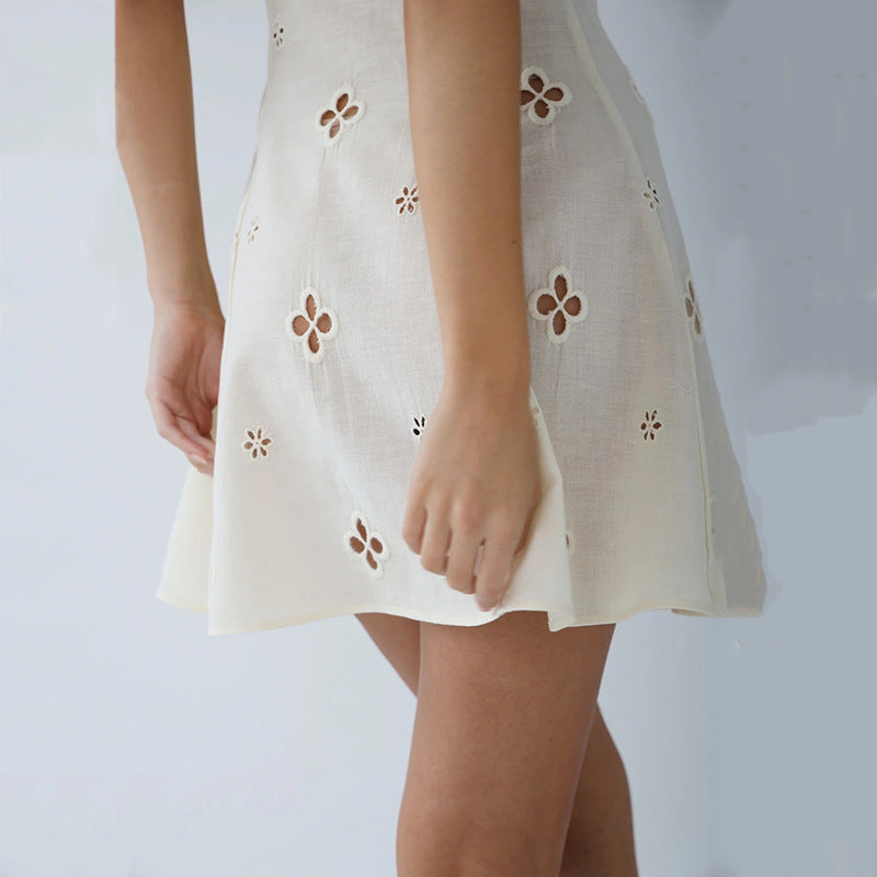 Petal Cutout Eyelet Short Dress