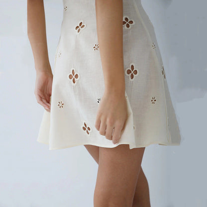 Petal Cutout Eyelet Short Dress